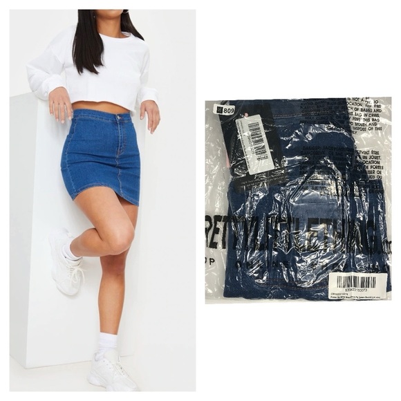 PrettyLittleThing Tops - Petite Mid Blue Wash Disco Fit Denim Skirt